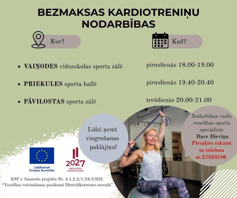 Pāvilostā notiks kardiotreniņi
