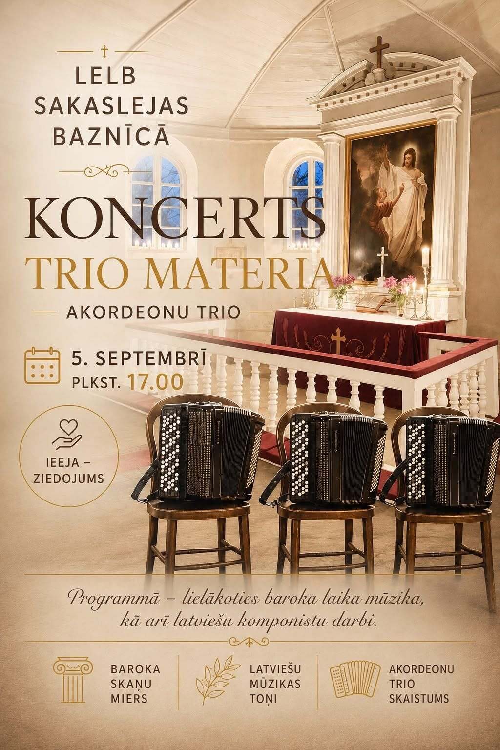 Koncerts "TRIO MATERIA", LELB Sakaslejas baznīcā