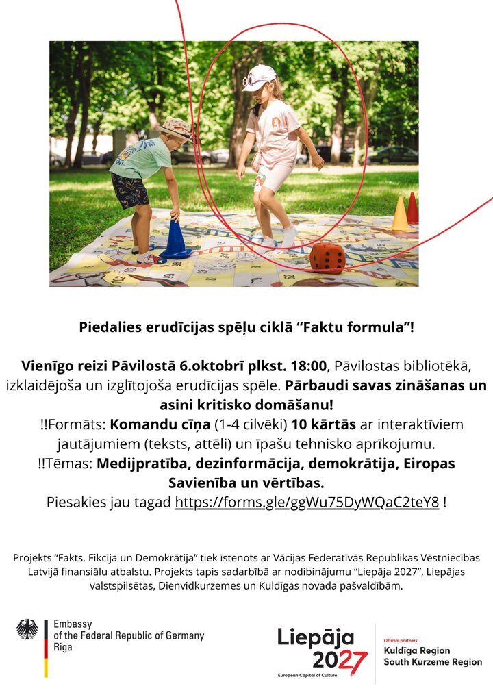 Piesakies erudīcijas spēlei “Faktu formula” 6. oktobrī Pāvilostas bibliotēkā