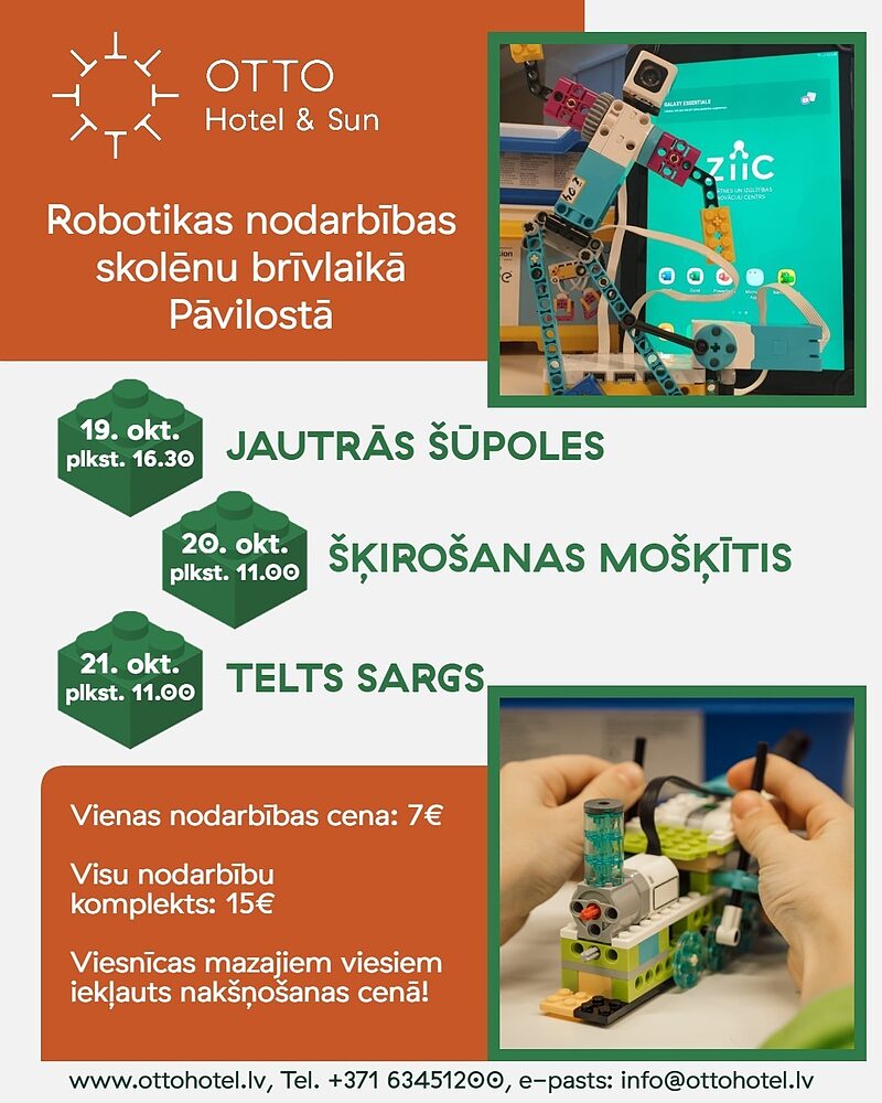 Radošas un praktiskas LEGO robotikas nodarbības OTTO Hotel & Sun